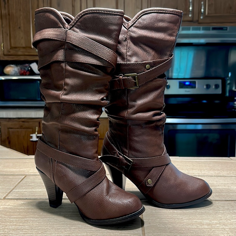 Rampage Dark Brown Heeled Boots, Size 8 1/2